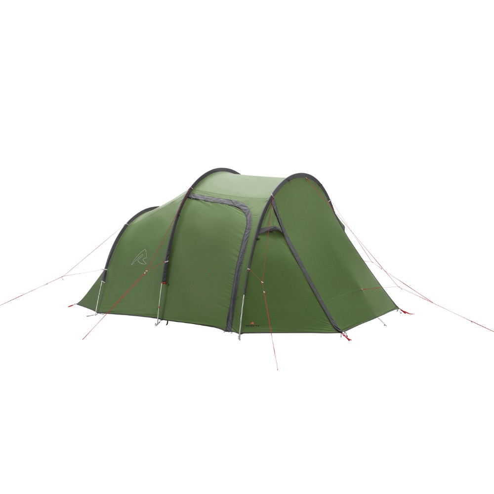 Grünes Motorradzelt Cima Versa 3 für Motorrad-Camping mit stabiler Konstruktion, mehreren Abspannleinen und geräumigem Innenraum.