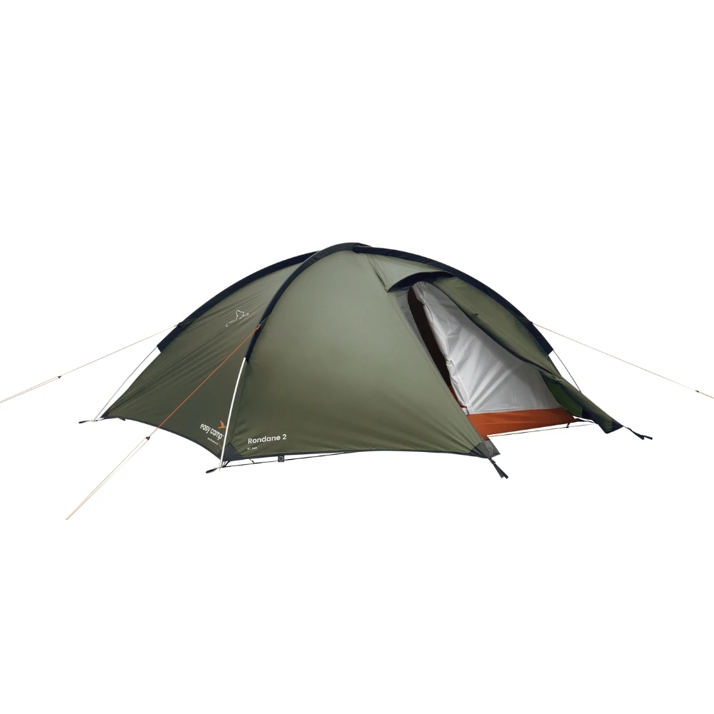 Motorradzelt Rondane 2 in Grün, ideal für Motorrad-Camping, zeigt ein kompaktes, stabiles Kuppeldesign mit einem halb geöffneten Eingang.