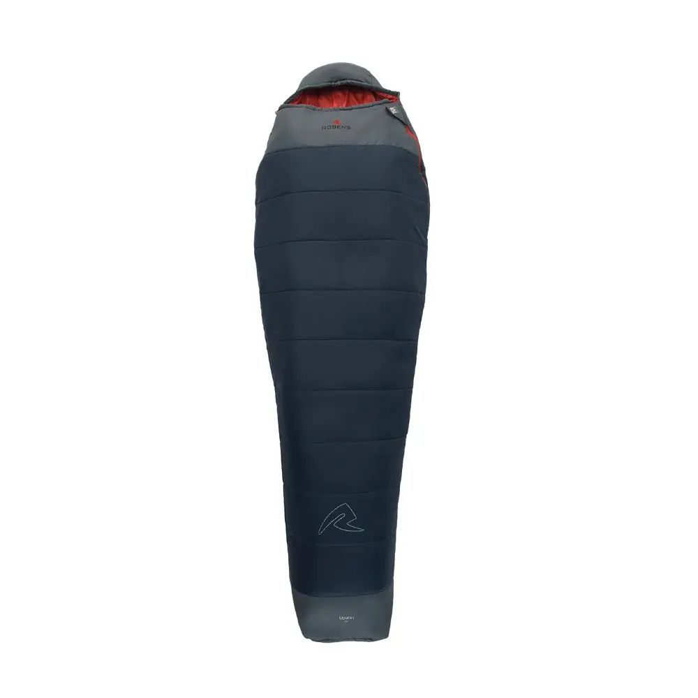 Blauer Motorrad-Camping Schlafsack Moraine I, geeignet für Temperaturen bis 11°, mit Kapuze, ideale Wahl für Outdoor-Abenteuer.